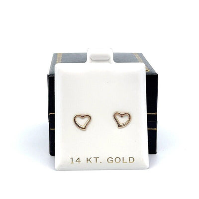 Dainty Pure Gold Plain Heart Stud Earrings, 14K Gold