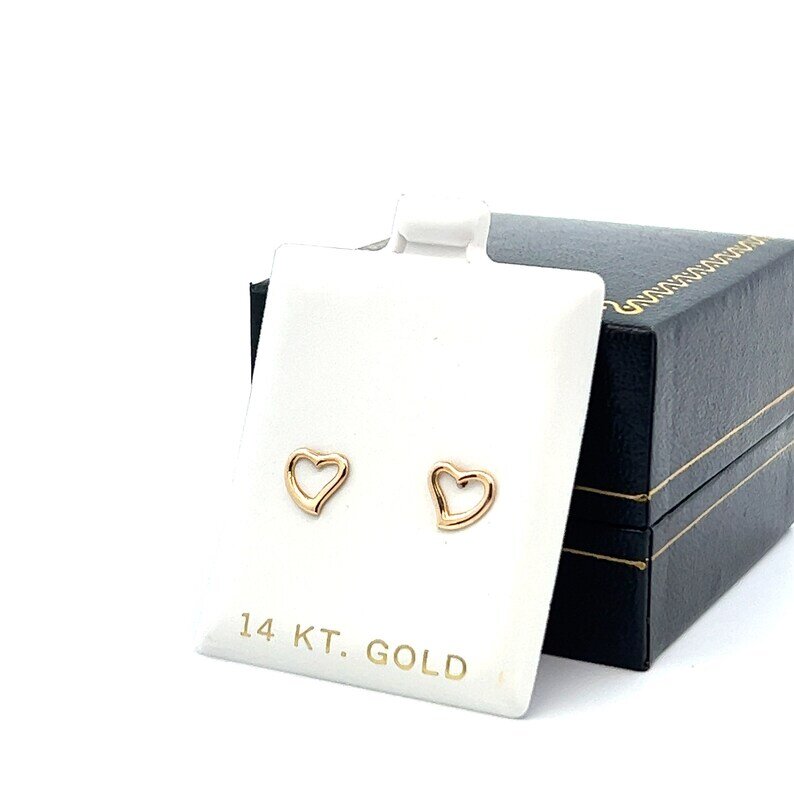 Dainty Pure Gold Plain Heart Stud Earrings, 14K Gold