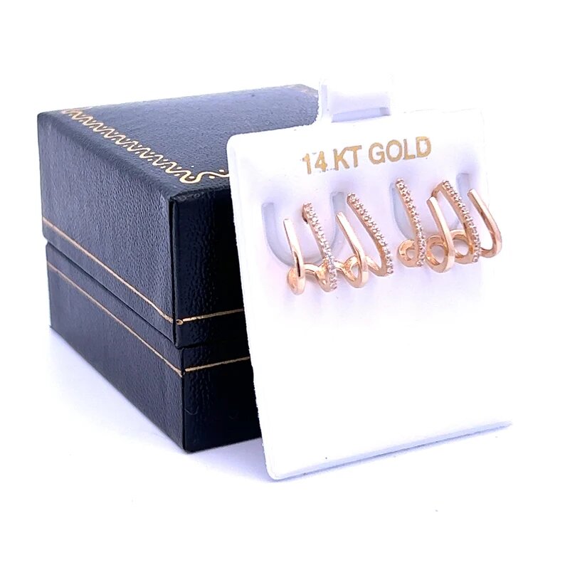 14K Gold, Dainty Triple Band Huggie Hoop Earrings, Claw Stud Earrings, Gold Jewelry, Ear Jacket Earrings