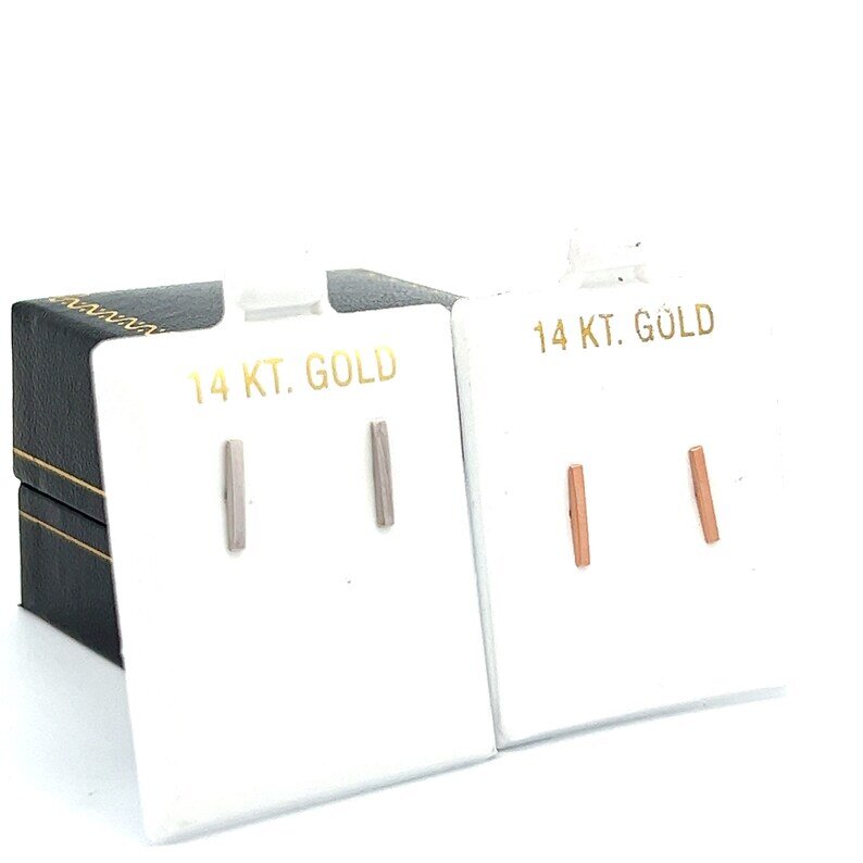 14k Gold Bar Stick Earrings, Minimalist Stud Earring for Everyday Wear, Simple Parallel Lines Models, Staple Line posts