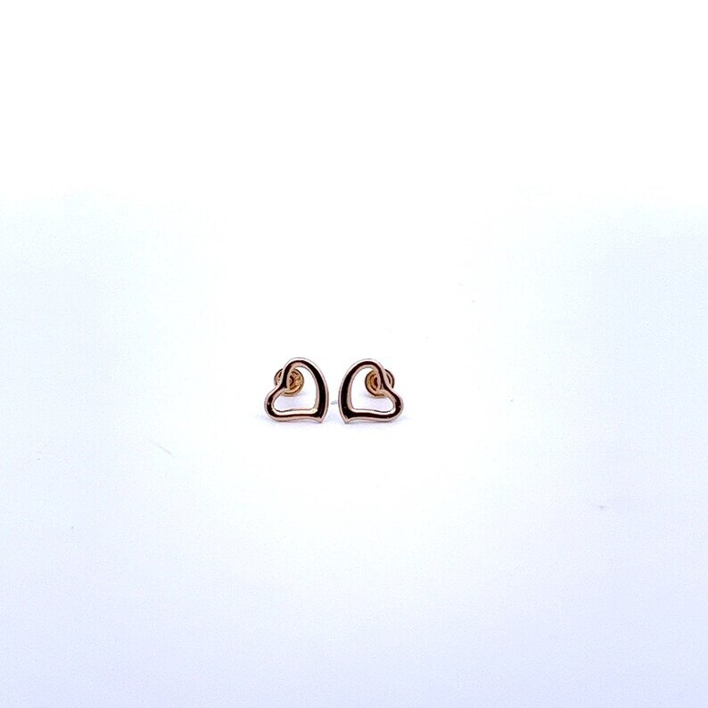 Dainty Pure Gold Plain Heart Stud Earrings, 14K Gold