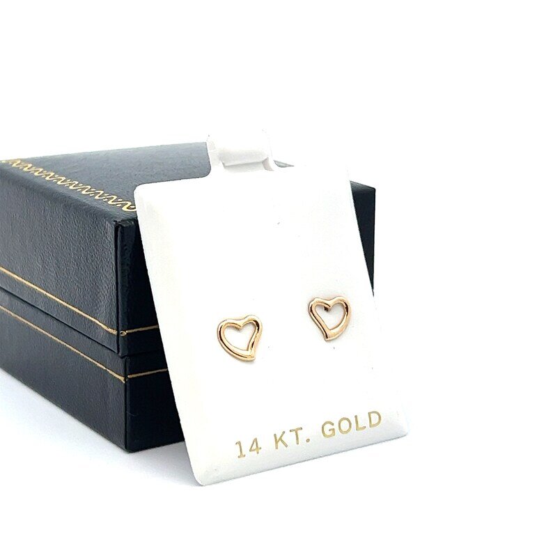 Dainty Pure Gold Plain Heart Stud Earrings, 14K Gold