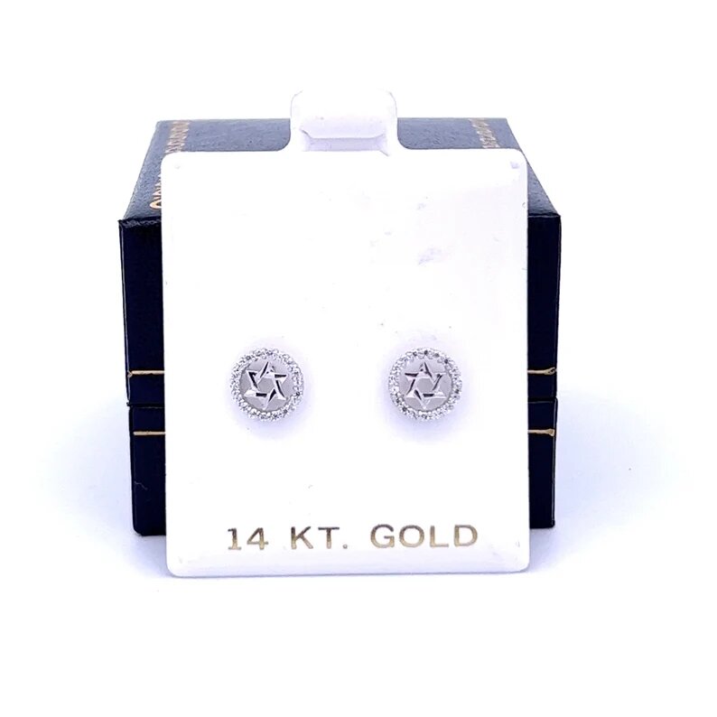 Cubic Zirconia Star of David Earring, Jewish Star Stud, 14k Yellow Solid Gold