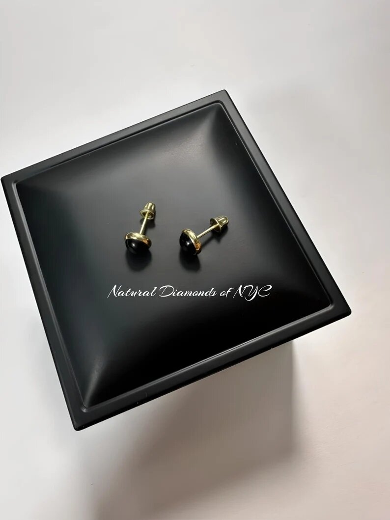 Black Onyx Stud Earrings in 14K Solid Gold•Genuine Gold• Onyx Gemstone•Stud Earrings•Onyx Earrings•Secure Screwbacks in All Sizes