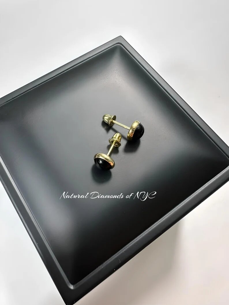 Black Onyx Stud Earrings in 14K Solid Gold•Genuine Gold• Onyx Gemstone•Stud Earrings•Onyx Earrings•Secure Screwbacks in All Sizes