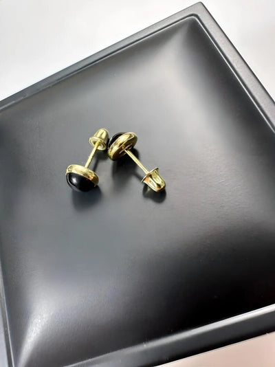Black Onyx Stud Earrings in 14K Solid Gold•Genuine Gold• Onyx Gemstone•Stud Earrings•Onyx Earrings•Secure Screwbacks in All Sizes