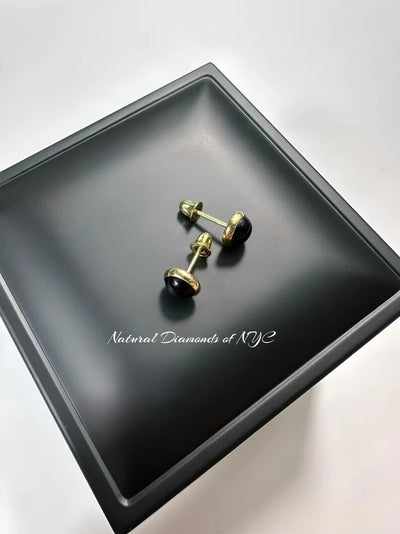 Black Onyx Stud Earrings in 14K Solid Gold•Genuine Gold• Onyx Gemstone•Stud Earrings•Onyx Earrings•Secure Screwbacks in All Sizes