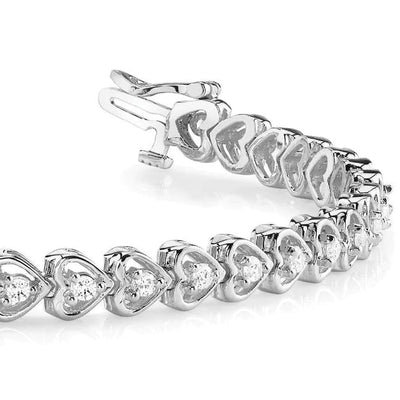 1.25CT LADIES TENNIS HEART LINK TENNIS BRACELET IN 14K WHITE GOLD