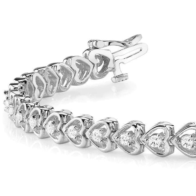 1.25CT LADIES TENNIS HEART LINK TENNIS BRACELET IN 14K WHITE GOLD