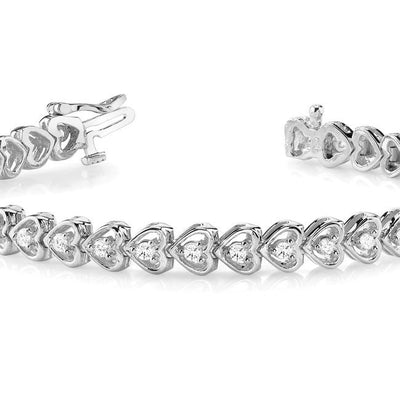 1.25CT LADIES TENNIS HEART LINK TENNIS BRACELET IN 14K WHITE GOLD