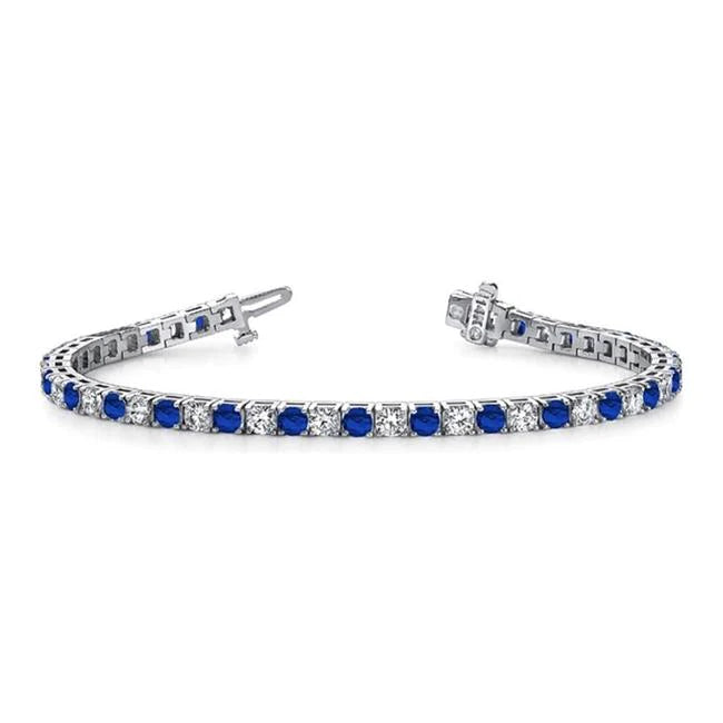 9.00 CT LADIES ROUND CUT DIAMOND AND SAPPHIRE TENNIS BRACELET