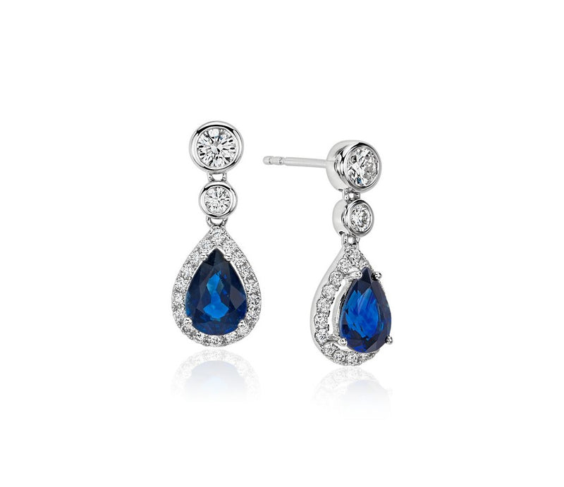 Sapphire and Diamond Pear Drop Earrings  (7x5mm)
