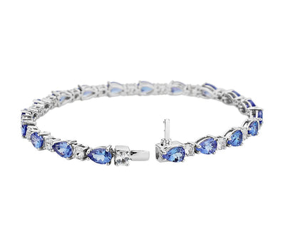 Tanzanite and White Sapphire Bracelet in 14k White Gold