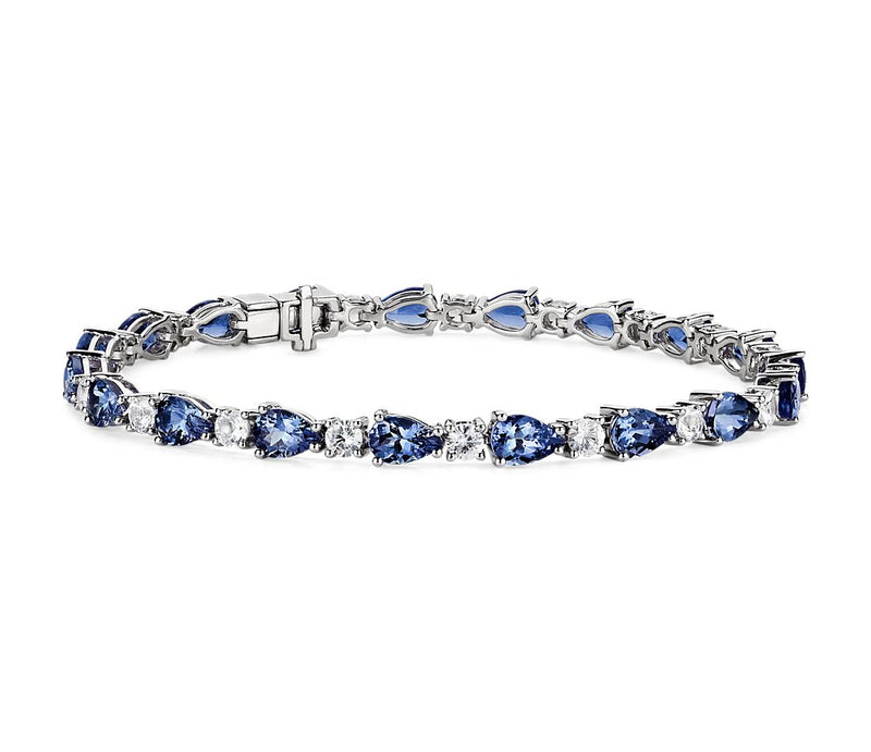 Tanzanite and White Sapphire Bracelet in 14k White Gold