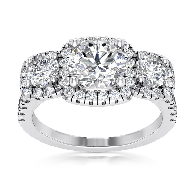 1.69ct Ladies 3 Stone Round Cut Diamond Engagement Ring